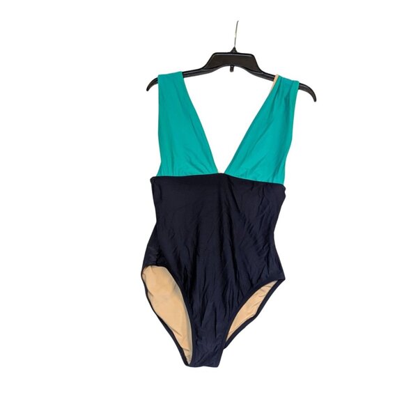 J.Crew One-Piece Colorblock Swimsuit In Teal & Navy  Medium - Picture 1 of 4